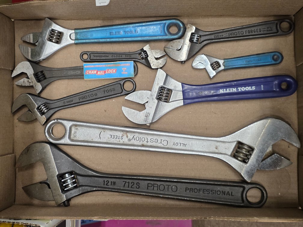 (9) Assorted Adjustable Wrenches