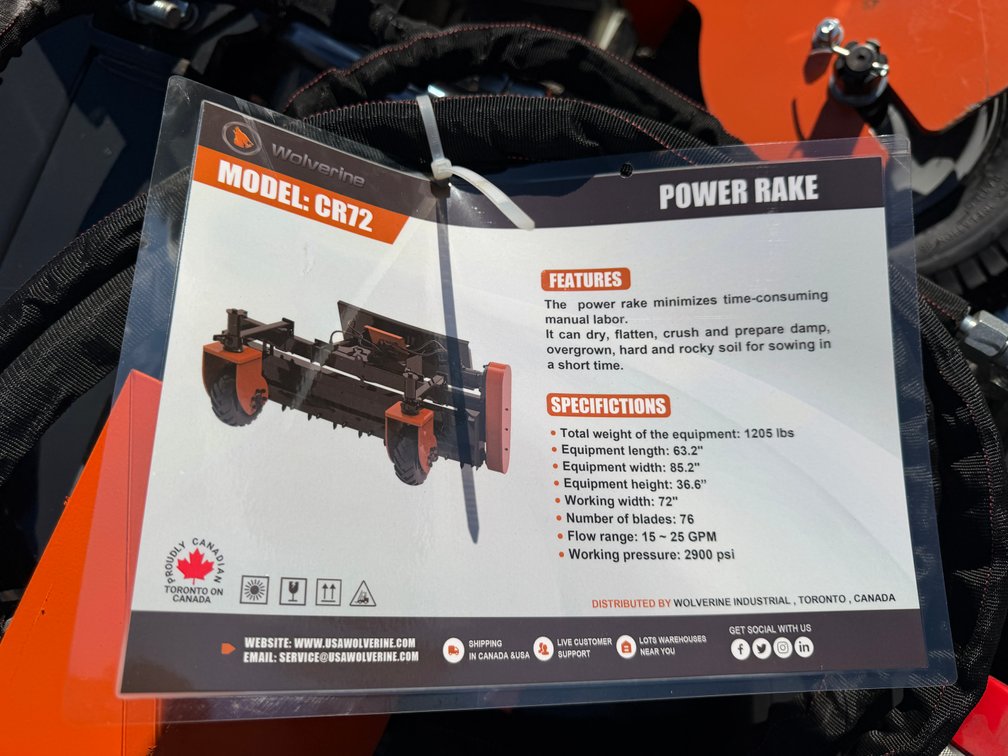 New Wolverine Quick Attach 72" Power Rake