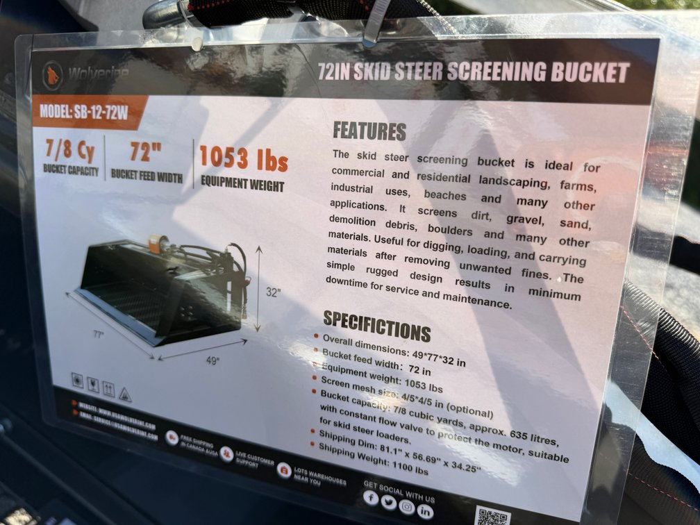 New Wolverine Quick Attach 72" Screening Bucket
