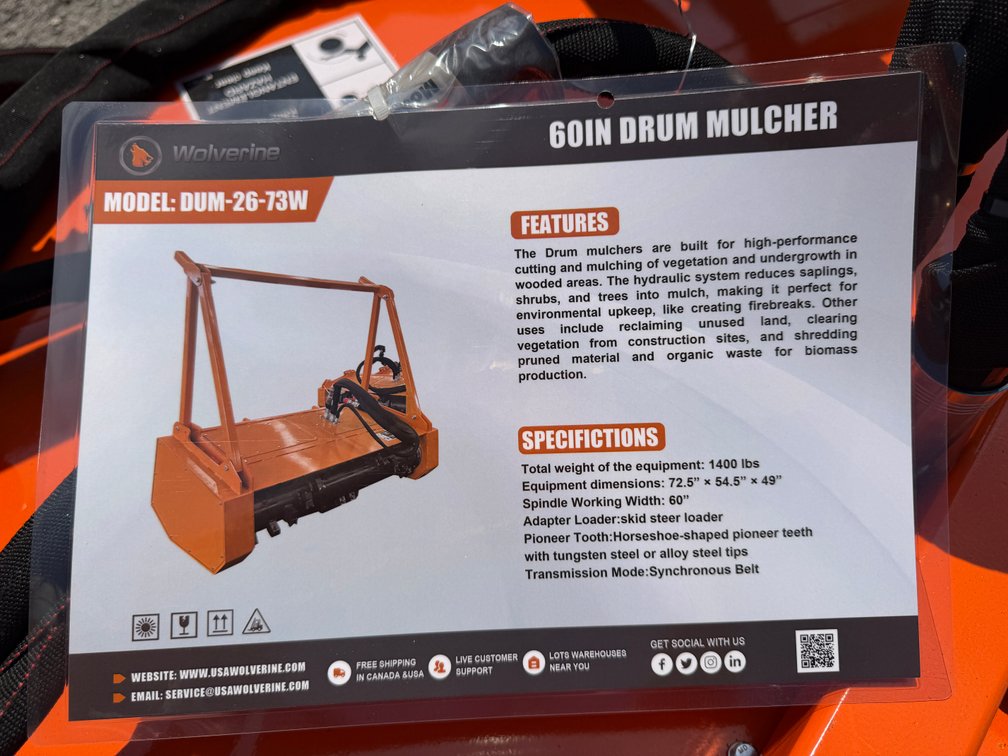 New Wolverine Quick Attach 64" Drum Mulcher