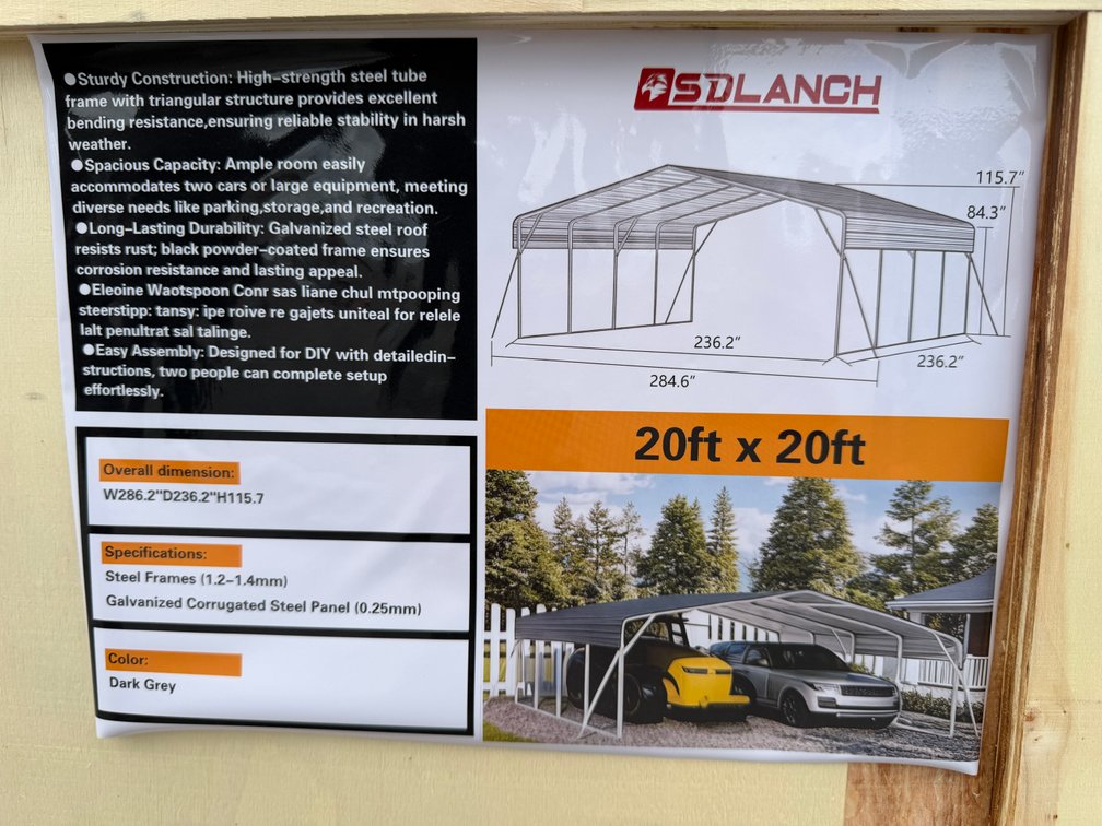 New SD LANCH 20' x 20' Steel Carport