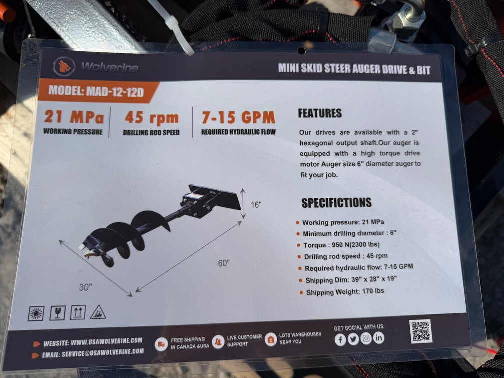 (2x) New Wolverine Mini Quick Attach Auger Drive w