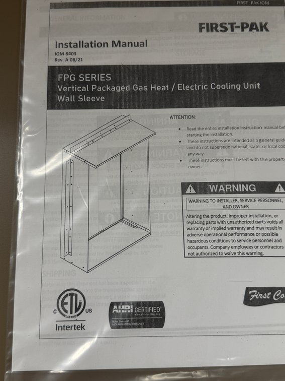 (2x Bid) First-Pak FPG Series Wall Sleeve