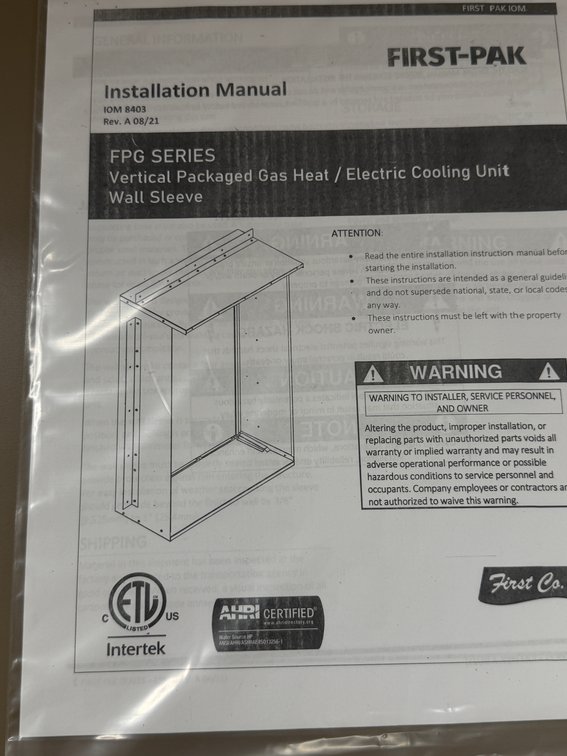 (2x Bid) First-Pak FPG Series Wall Sleeve