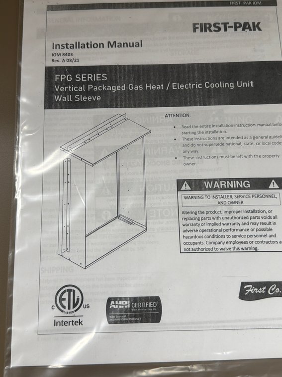 (4x Bid) First-Pak FPG Series Wall Sleeve