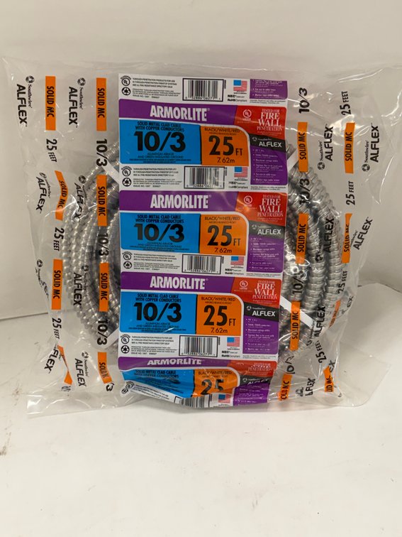 (3x Bid) Armorlite 25' 10/3 Metal Clad Cable