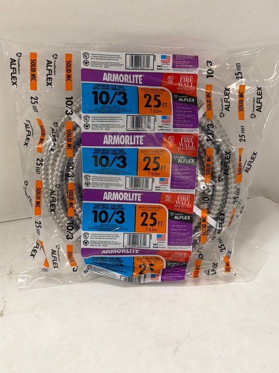 (3x Bid) Armorlite 25' 10/3 Metal Clad Cable