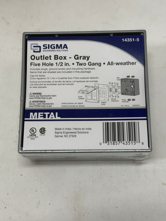 (9x Bid) Sigma Metal Two Gang Outlet Box