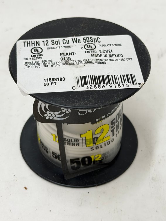 (6x Bid) Southwire 50' 12 Solid THHN Wire