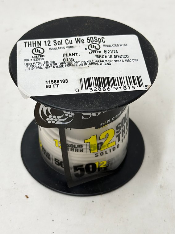 (6x Bid) Southwire 50' 12 Solid THHN Wire