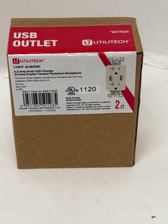 (48x Bid) Utilitech 2 Pk USB 20A Receptacle