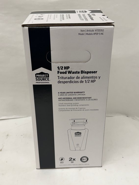 (2x Bid) Project Source 1/2 HP Food Waste Disposer