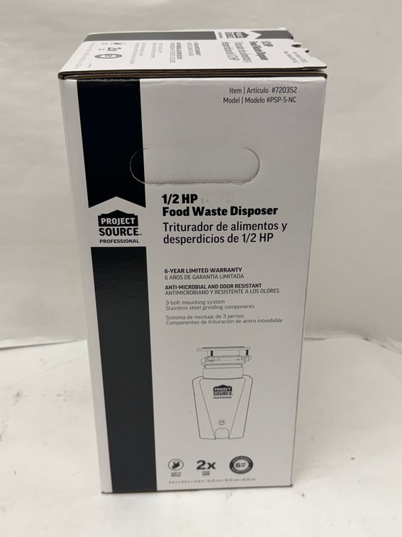 (2x Bid) Project Source 1/2 HP Food Waste Disposer
