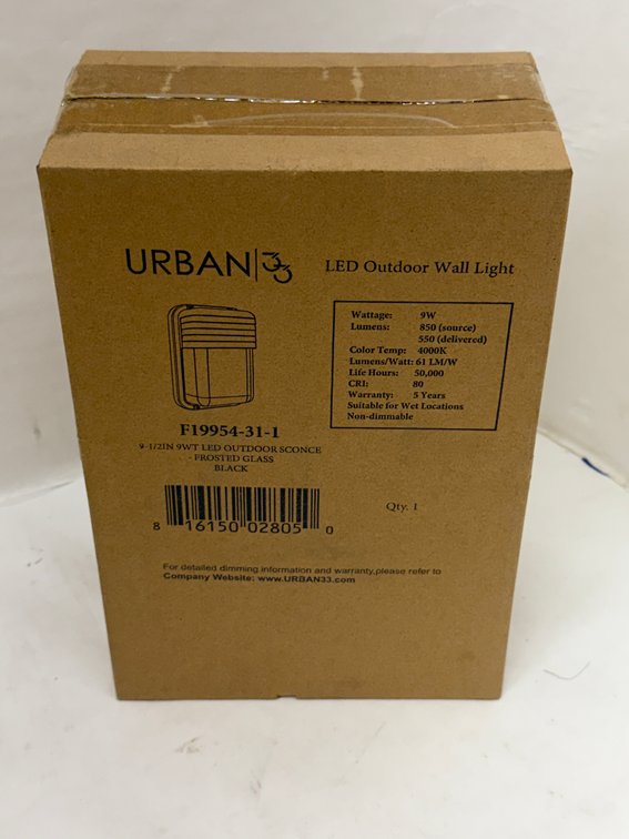 (3x Bid) Urban 9 1/2" 9W LED Outdoor Sconce