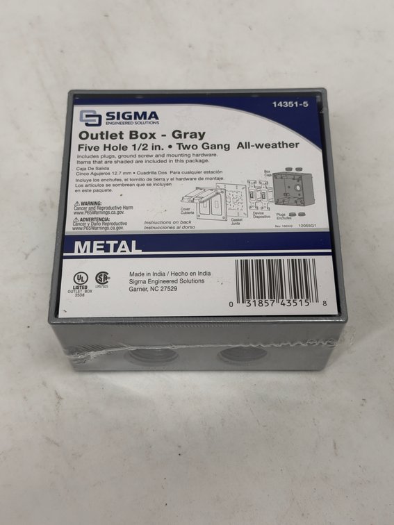 (9x Bid) Sigma Metal Two Gang Outlet Box