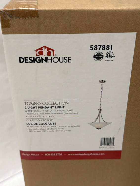 (2x Bid) Design House 20" 2-Light Pendant