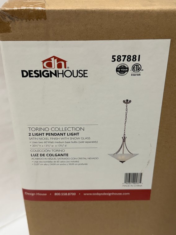 (3x Bid) Design House 20" 2-Light Pendant
