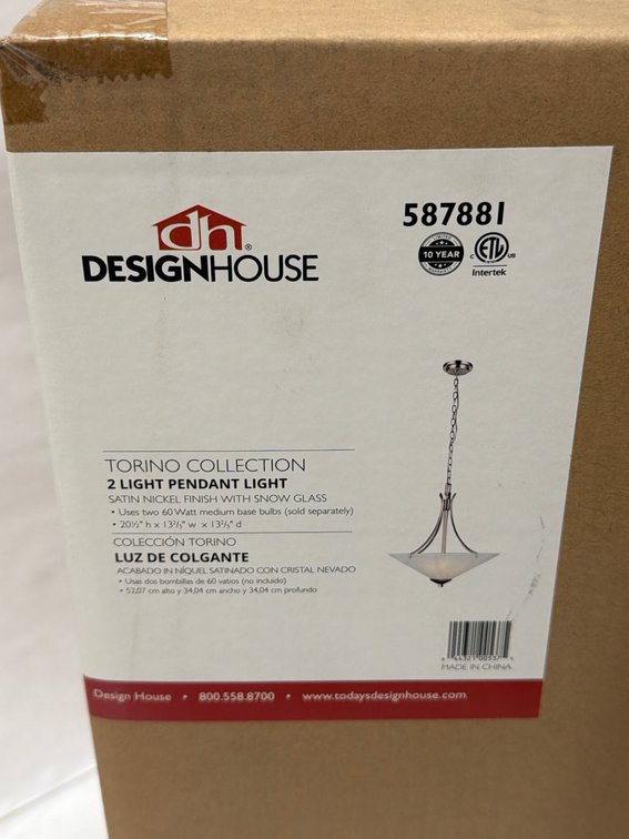 (2x Bid) Design House 20" 2-Light Pendant