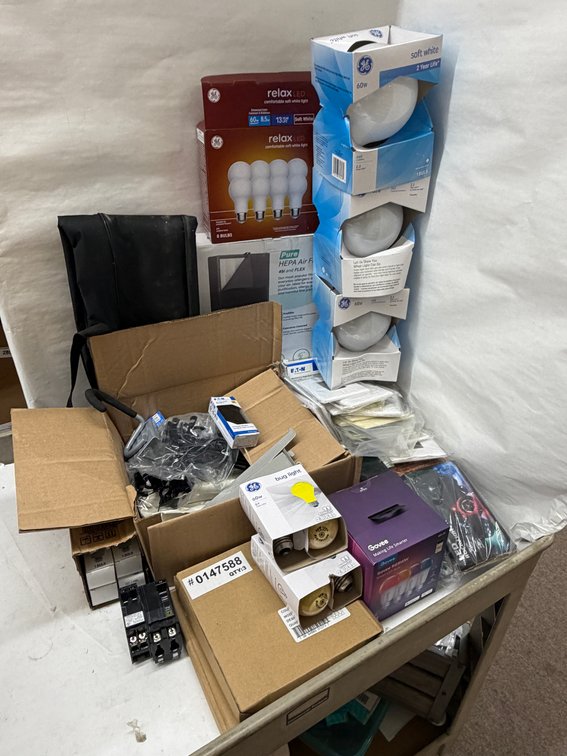 Lot Of Misc Wallplates, Bulbs, Breakers & More