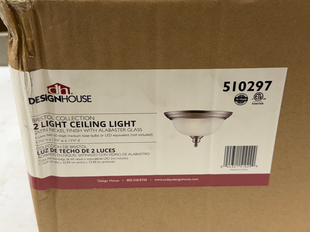 (3x Bid) Design House 13" 2-Light Ceiling Light