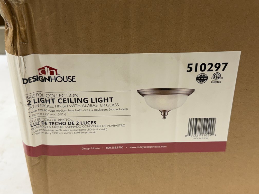 (3x Bid) Design House 13" 2-Light Ceiling Light