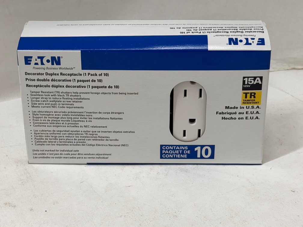 (5x Bid) Eaton 10 Pk 15A TR Duplex Receptacle