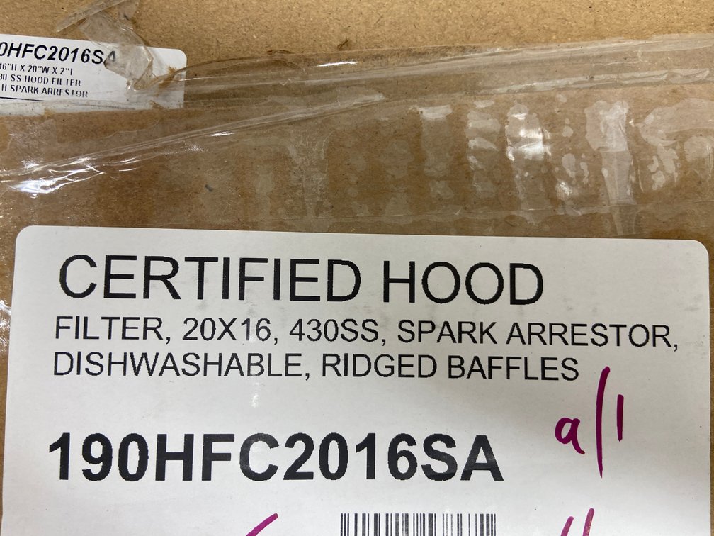 20"x16" 430SS 4pk Filter W/ Spark Arresstor