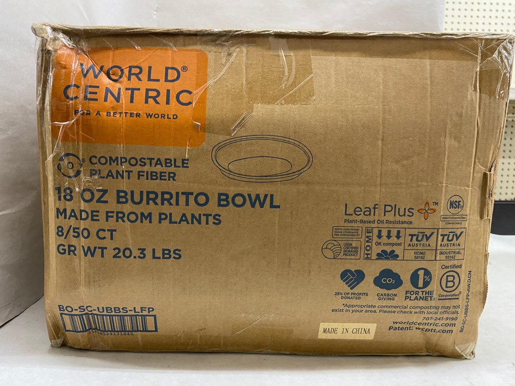 Case of World Centric 18 oz Burrito Bowls
