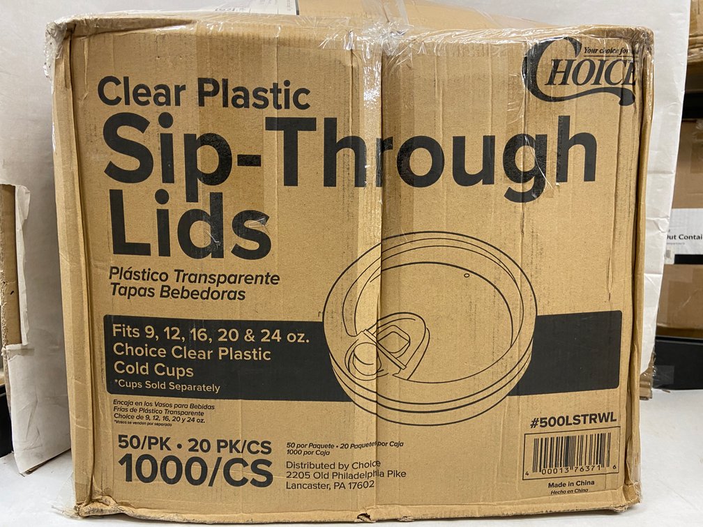 Case of Clear Plastic Sip-Through Lids