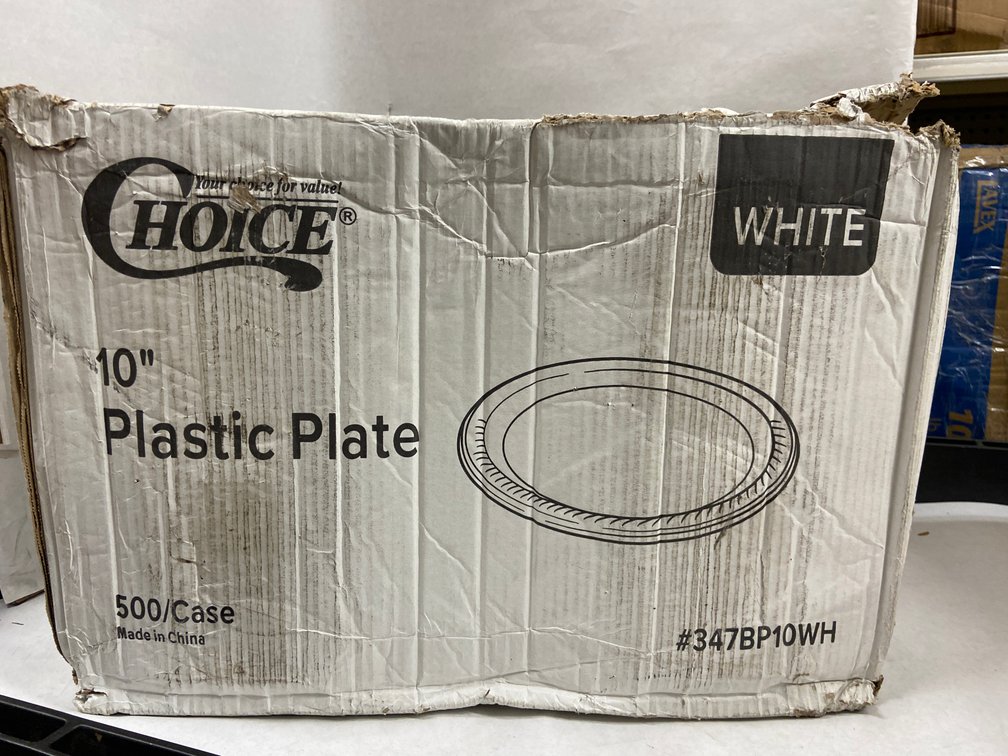 Case of 10-inch White Plastic Plates