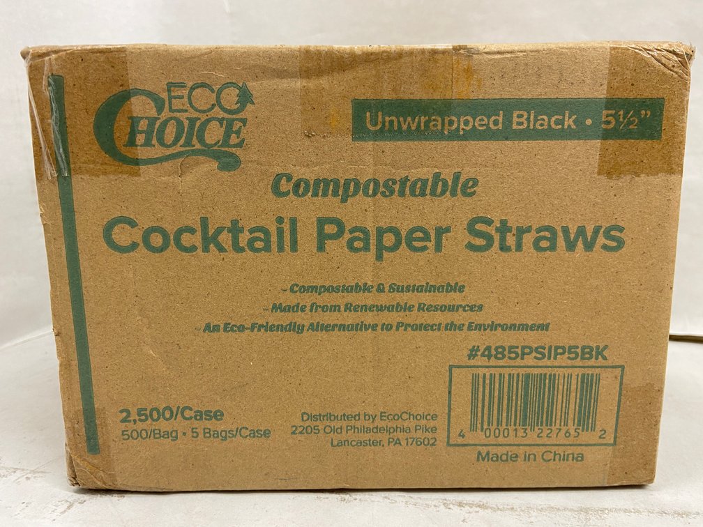 Case of Compostable Cocktail Paper Straws