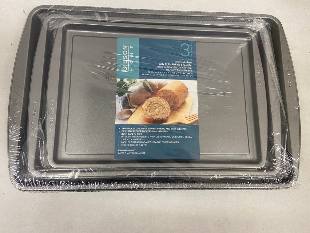 Gibson Home 3pc Non-Stick Baking Sheet Set