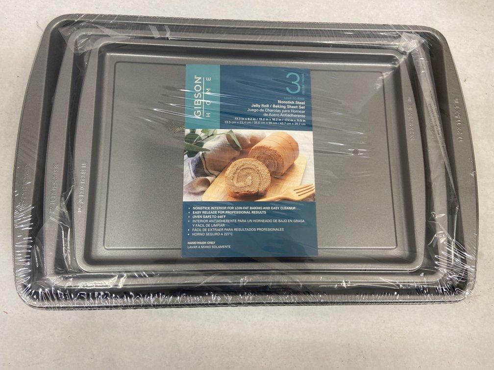 Gibson Home 3pc Non-Stick Baking Sheet Set