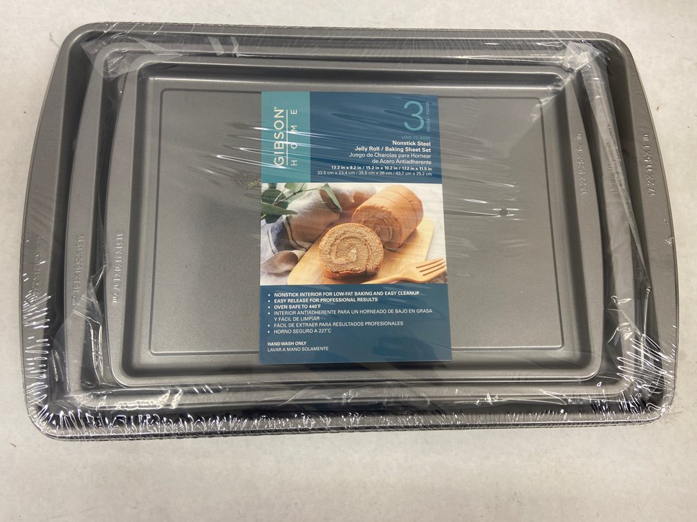Gibson Home 3pc Non-Stick Baking Sheet Set