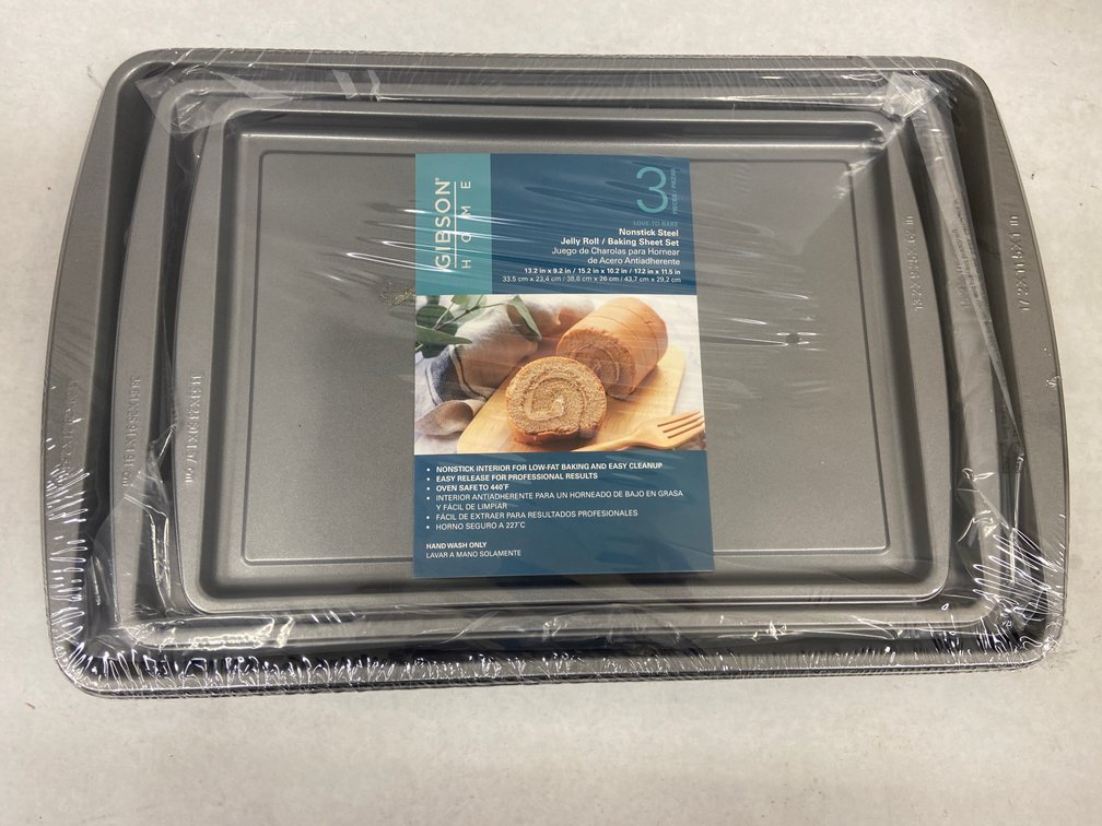 Gibson Home 3pc Non-Stick Baking Sheet Set