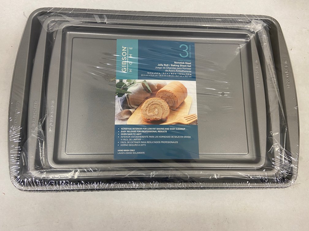 Gibson Home 3pc Non-Stick Baking Sheet Set