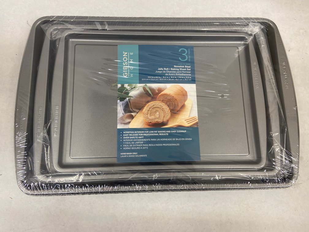 Gibson Home 3pc Non-Stick Baking Sheet Set