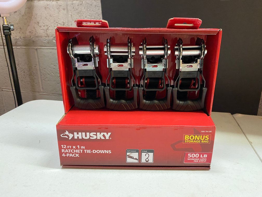New Husky 4pk 12'x1" Ratchet Tie -Down