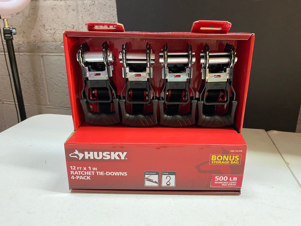 New Husky 4pk 12'x1" Ratchet Tie -Down