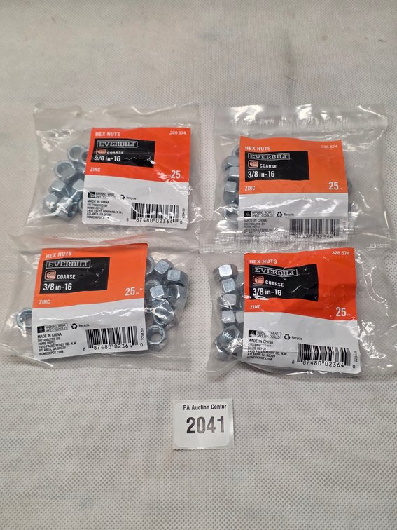 Lot of 4 - Everbilt Zinc Hex Nuts 3/8-16 Coarse 25-Pack