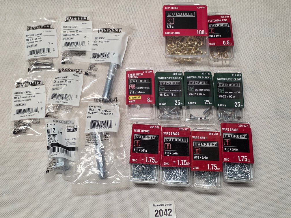 Everbilt Hardware Fastener Lot: Screws, Brads, and Hooks