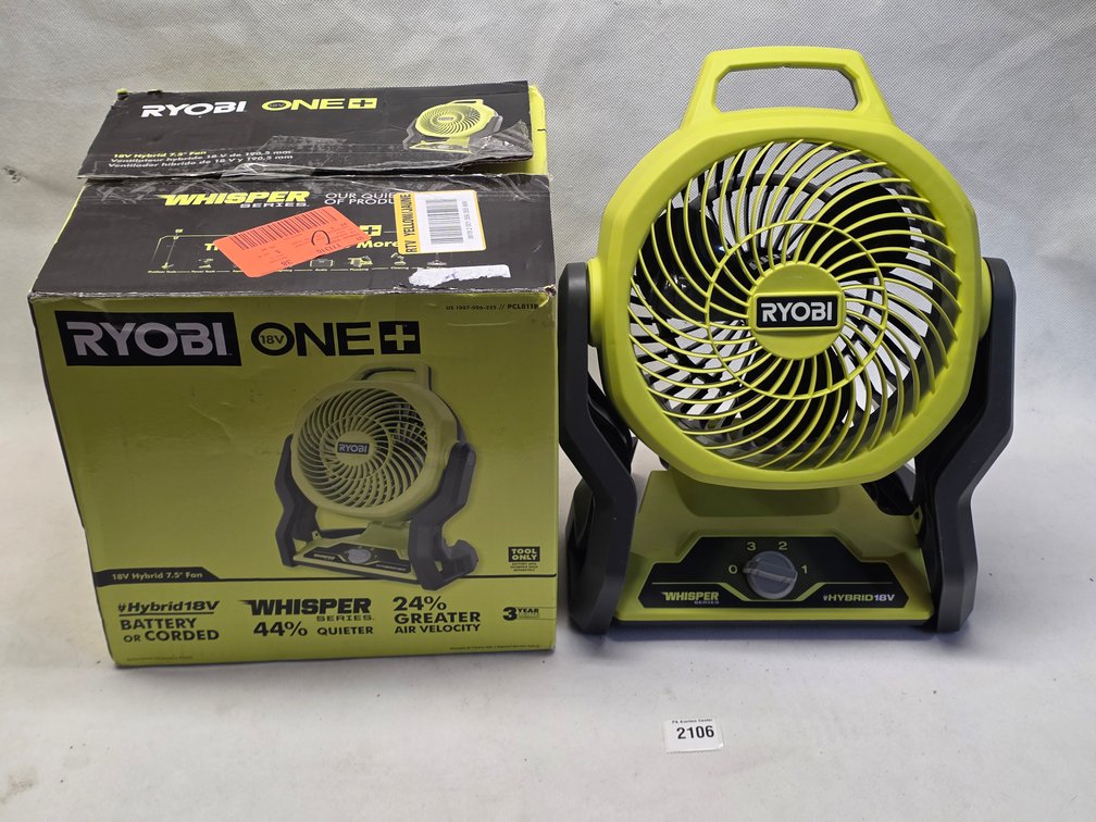 Ryobi 18V One+ Whisper Series 7.5" Hybrid Fan
