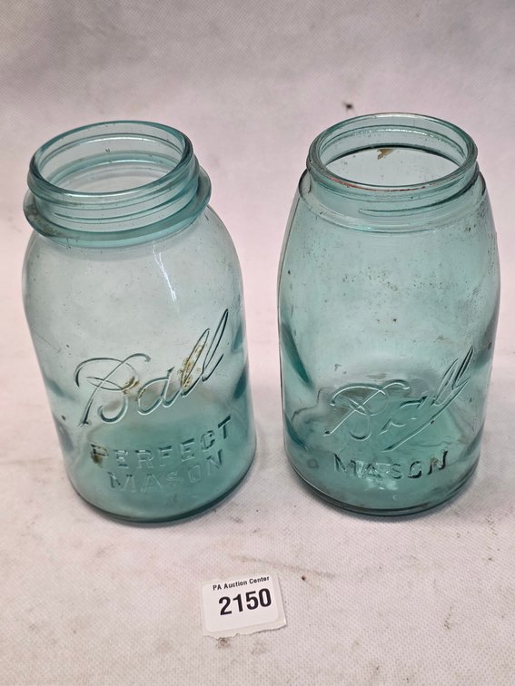 Pair of Aqua Ball Perfect Mason Jars