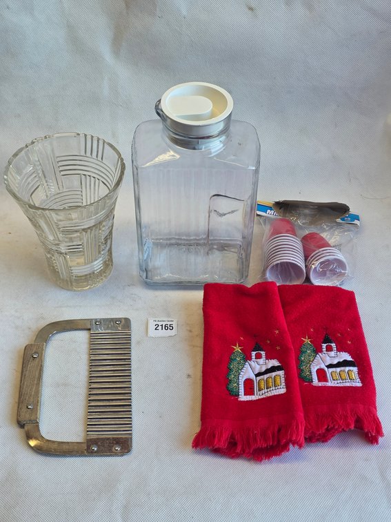 Kitchen and Barware Lot with Decanter, Glass, and Grater