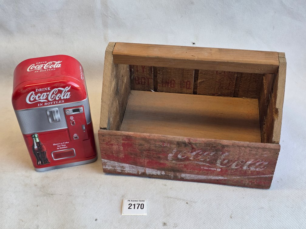 Coca-Cola Tin and Vintage Wooden Crate