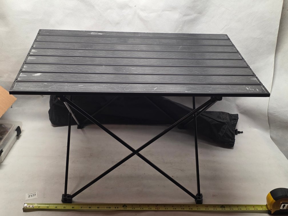 Foldable Black Slatted Outdoor Table with Carrying Bag