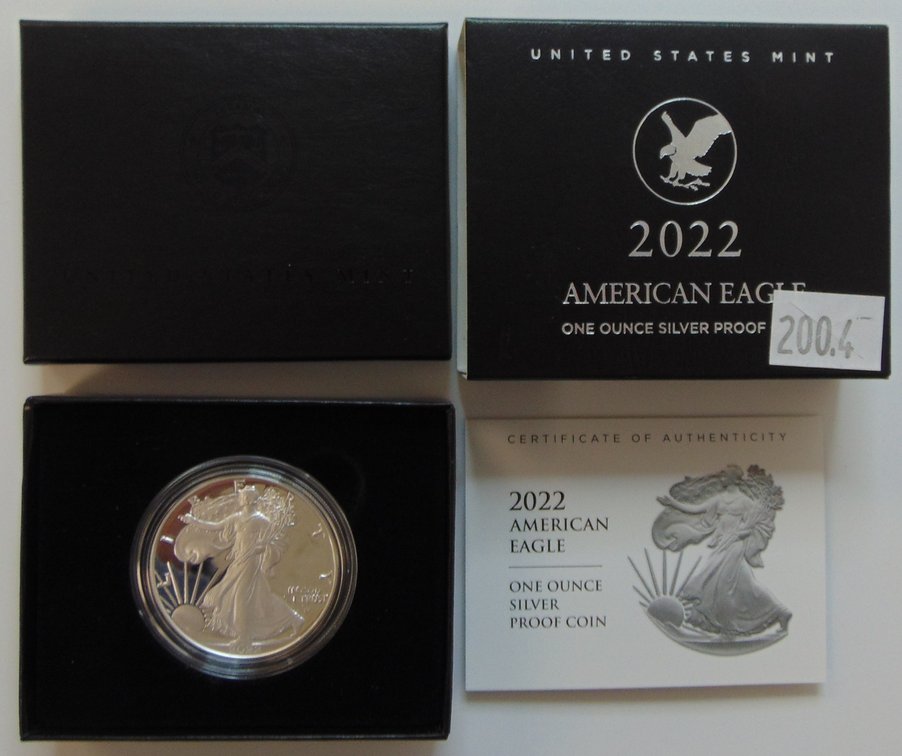 2022-W Silver Eagle Proof 1-Troy Oz. .999 Silver in Mint box and sleeve with COA.