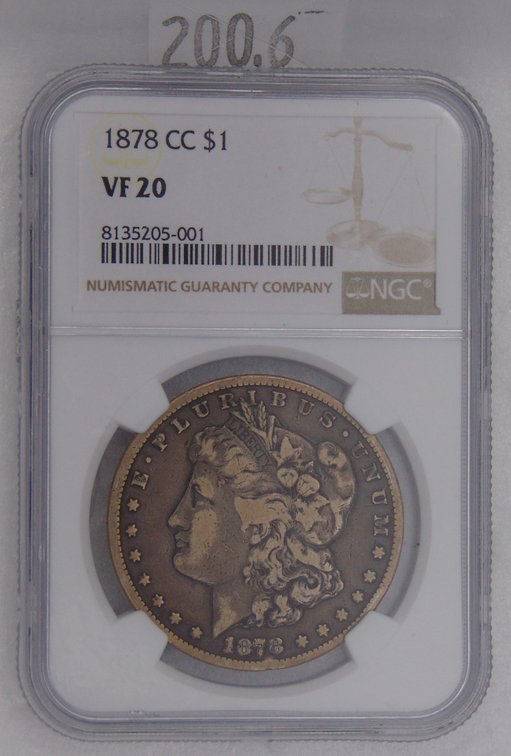 1878-CC Morgan Dollar NGC VF20. Mintage of 2,212,000.