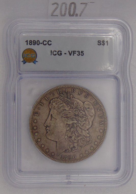 1890-CC Morgan Dollar ICG VF35. Mintage of 2,309,041.