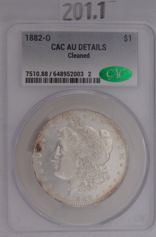 1882-O Morgan Dollar CAC AU Details Cleaned.